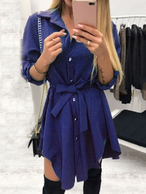 Vestido Feminino De Manga Comprida Assimétrica Acima Do Joelho