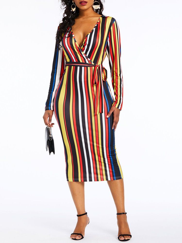 Vestido Feminino De Manga Comprida Em Patchwork De Outono Com Meia Panturrilha