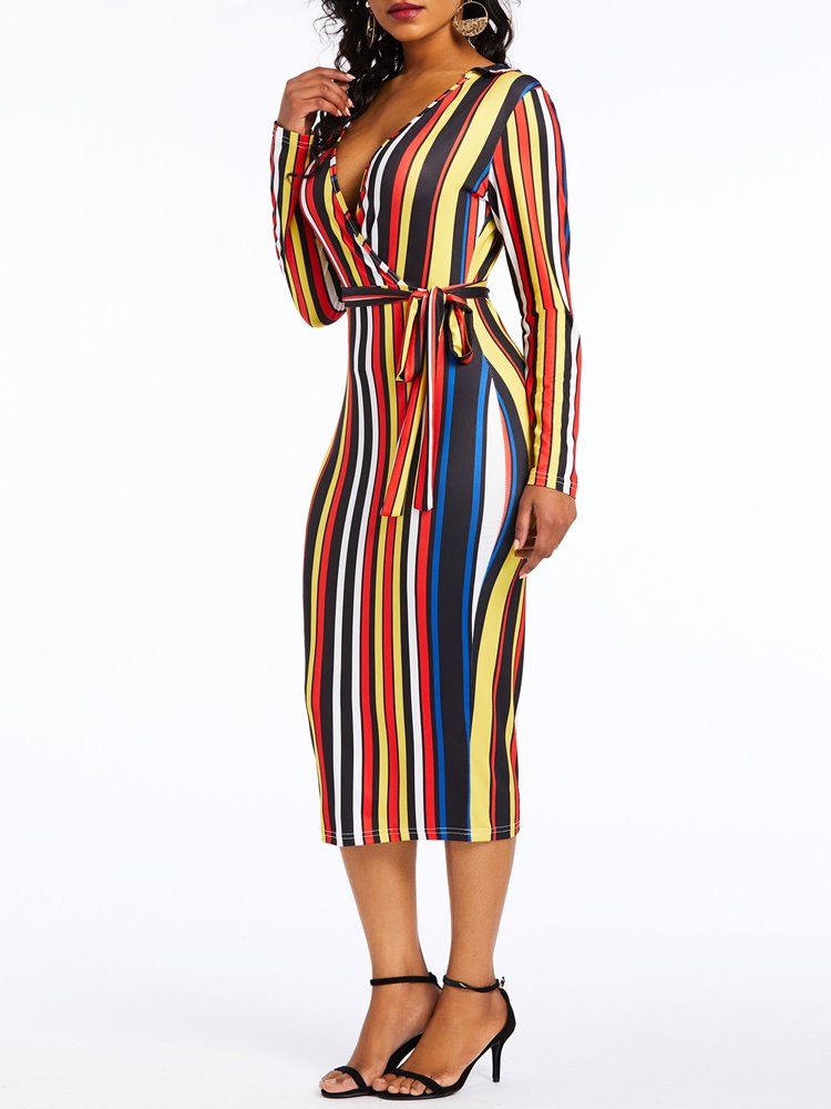 Vestido Feminino De Manga Comprida Em Patchwork De Outono Com Meia Panturrilha