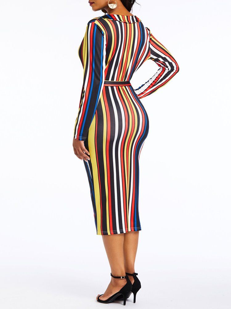 Vestido Feminino De Manga Comprida Em Patchwork De Outono Com Meia Panturrilha