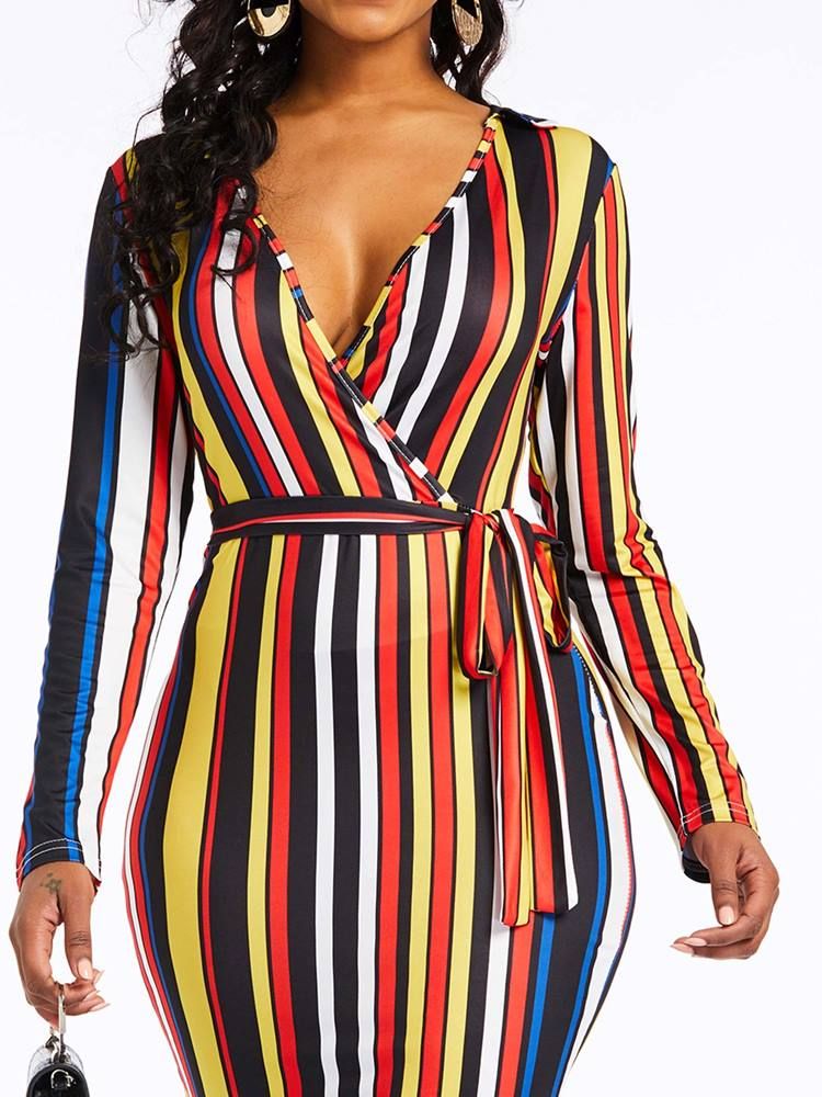 Vestido Feminino De Manga Comprida Em Patchwork De Outono Com Meia Panturrilha