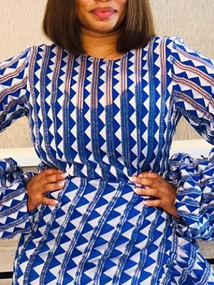 Vestido Feminino De Manga Comprida Falbala De Manga Comprida Geométrico
