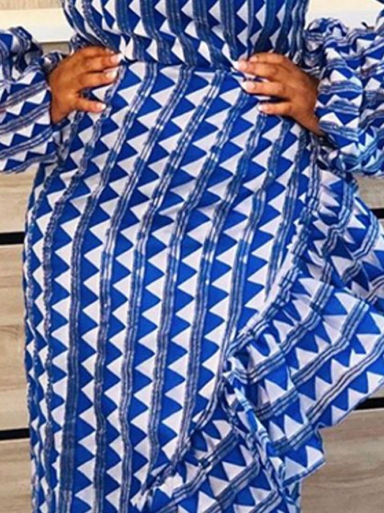 Vestido Feminino De Manga Comprida Falbala De Manga Comprida Geométrico