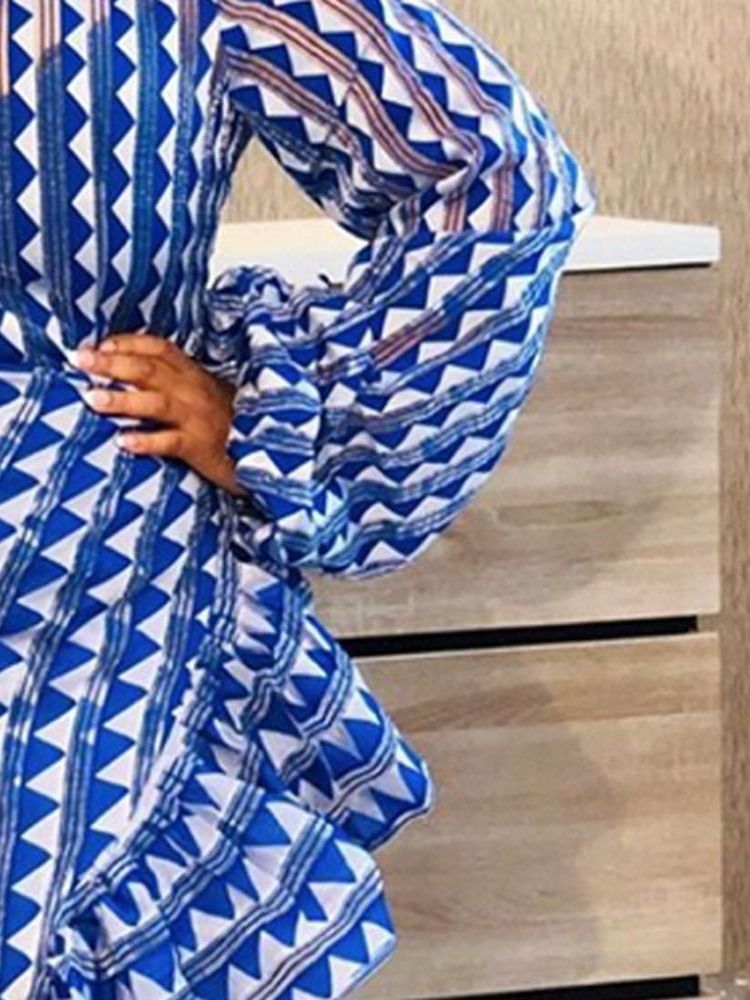 Vestido Feminino De Manga Comprida Falbala De Manga Comprida Geométrico