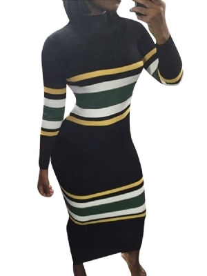 Vestido Feminino De Manga Comprida Na Altura Do Tornozelo Decote Redondo E Cintura Padrão