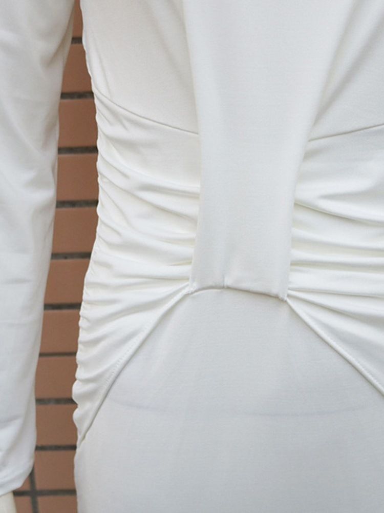 Vestido Feminino De Manga Comprida Panturrilha Média Pulôver Plissado