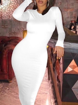 Vestido Feminino De Manga Comprida Panturrilha Redonda Inverno Cintura Média
