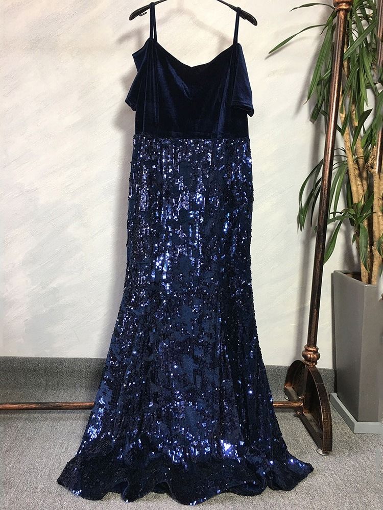 Vestido Feminino De Manga Curta Até O Chão Ombros E Cintura Média Vestido Sereia