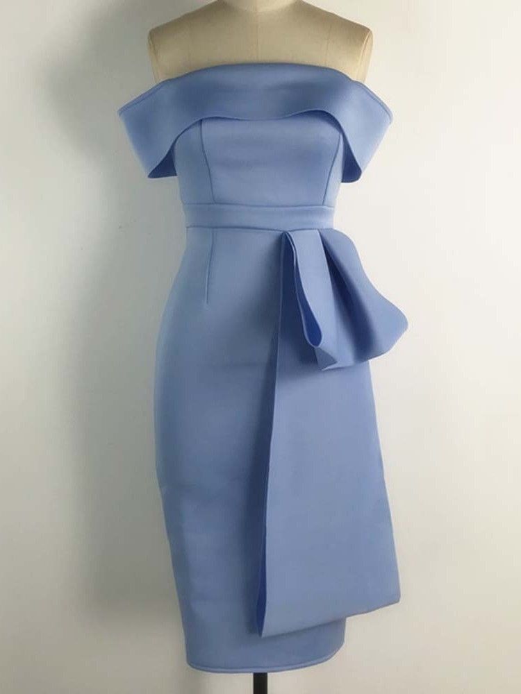 Vestido Feminino De Manga Curta Bowknot Meia Panturrilha Bodycon Cold Shoulder