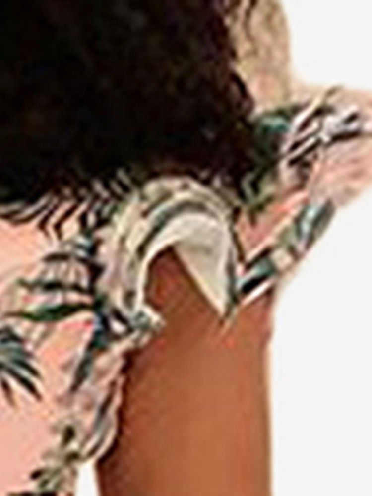 Vestido Feminino De Manga Curta Com Decote Em V Estampado Com Babados