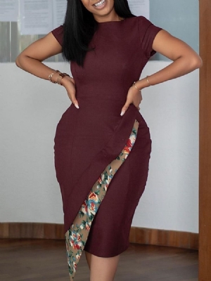 Vestido Feminino De Manga Curta Panturrilha Redonda Pulôver De Cintura Padrão