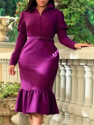 Vestido Feminino De Mangas Compridas De Manga Comprida De Meia Cintura