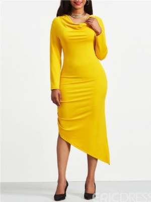 Vestido Feminino Plissado Com Zíper Assimétrico Com Decote Em V