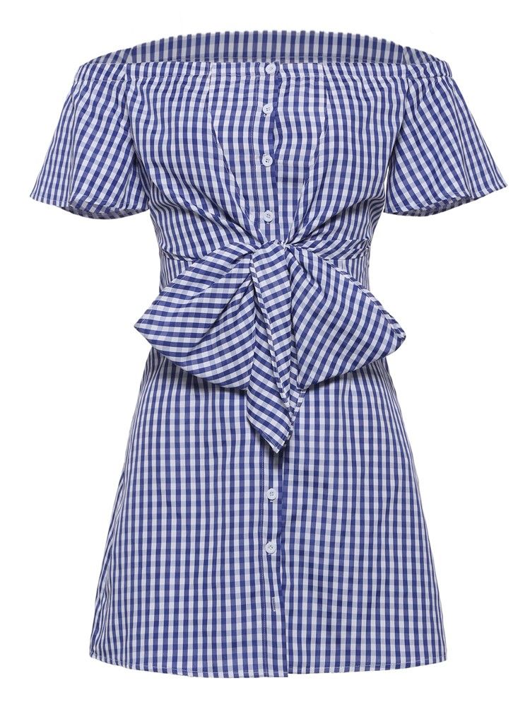 Vestido Feminino De Poliéster De Poliéster Com Decote Azul