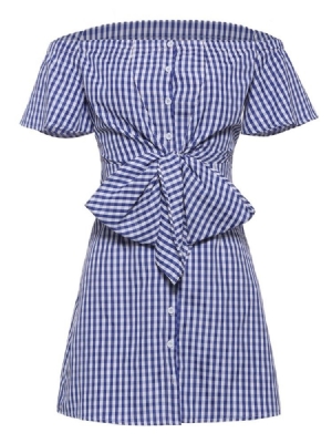 Vestido Feminino De Poliéster De Poliéster Com Decote Azul