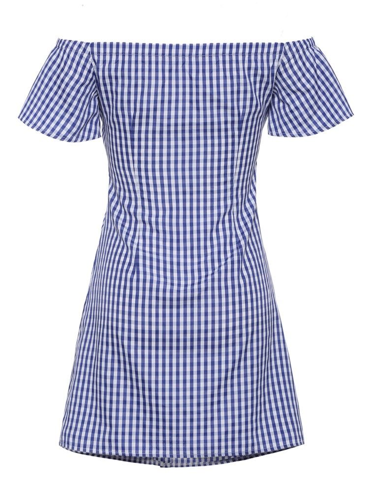 Vestido Feminino De Poliéster De Poliéster Com Decote Azul