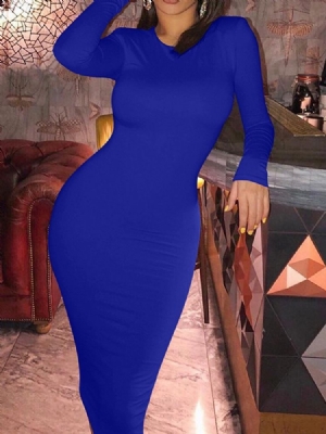 Vestido Feminino Regular De Gola Redonda Meia Panturrilha Manga Longa