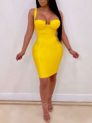 Vestido Feminino Sem Encosto Acima Do Joelho Pulôver Liso Sem Mangas