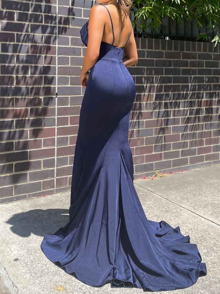 Vestido Feminino Sem Mangas Até O Chão Sem Costas