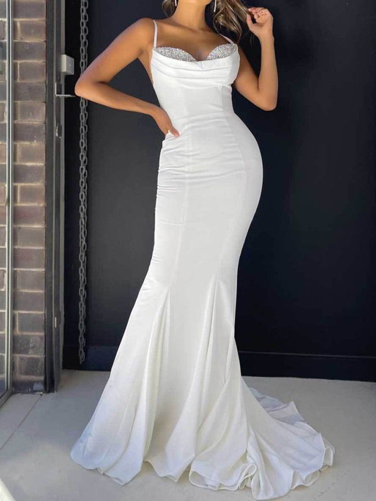 Vestido Feminino Sem Mangas Até O Chão Sem Costas