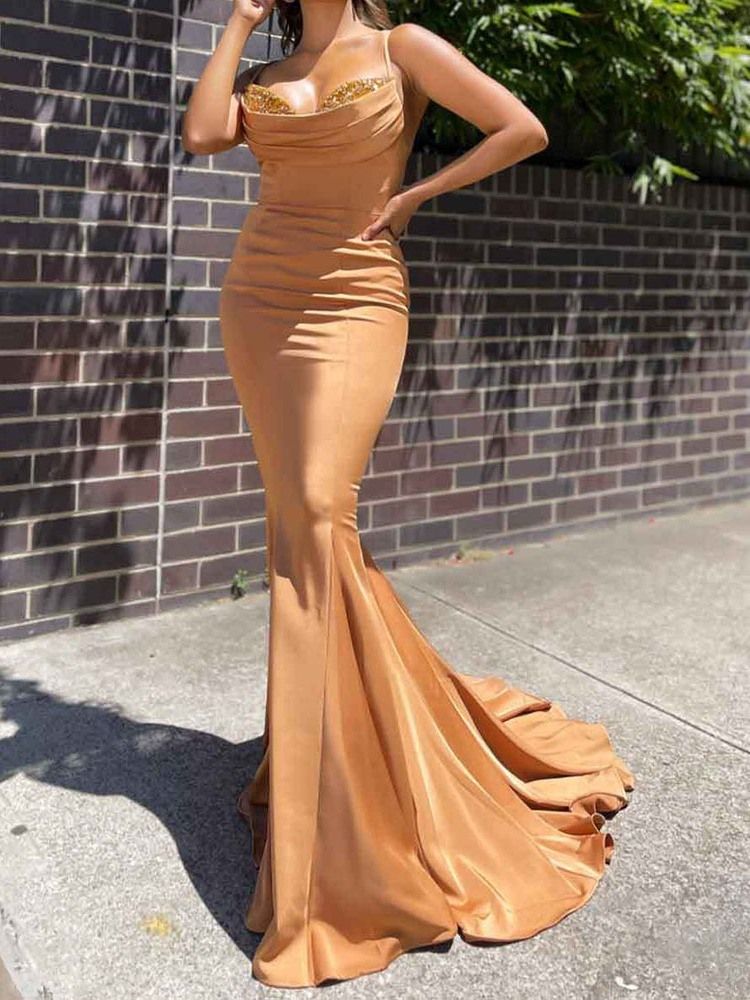 Vestido Feminino Sem Mangas Até O Chão Sem Costas