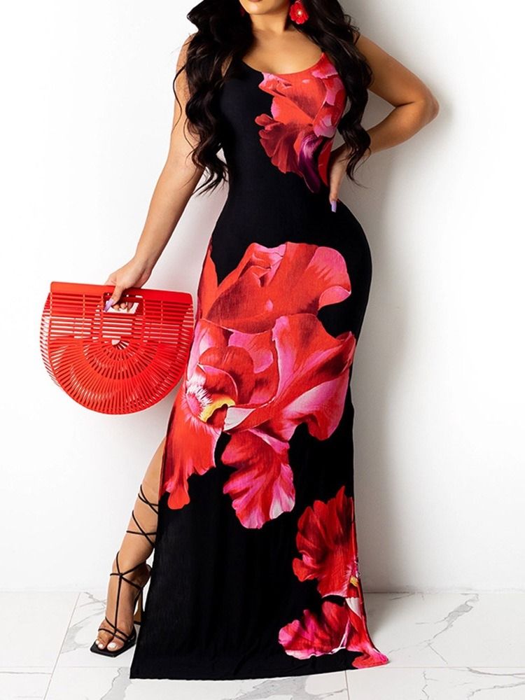 Vestido Feminino Sem Mangas Dividido Até O Chão Na Moda Bodycon