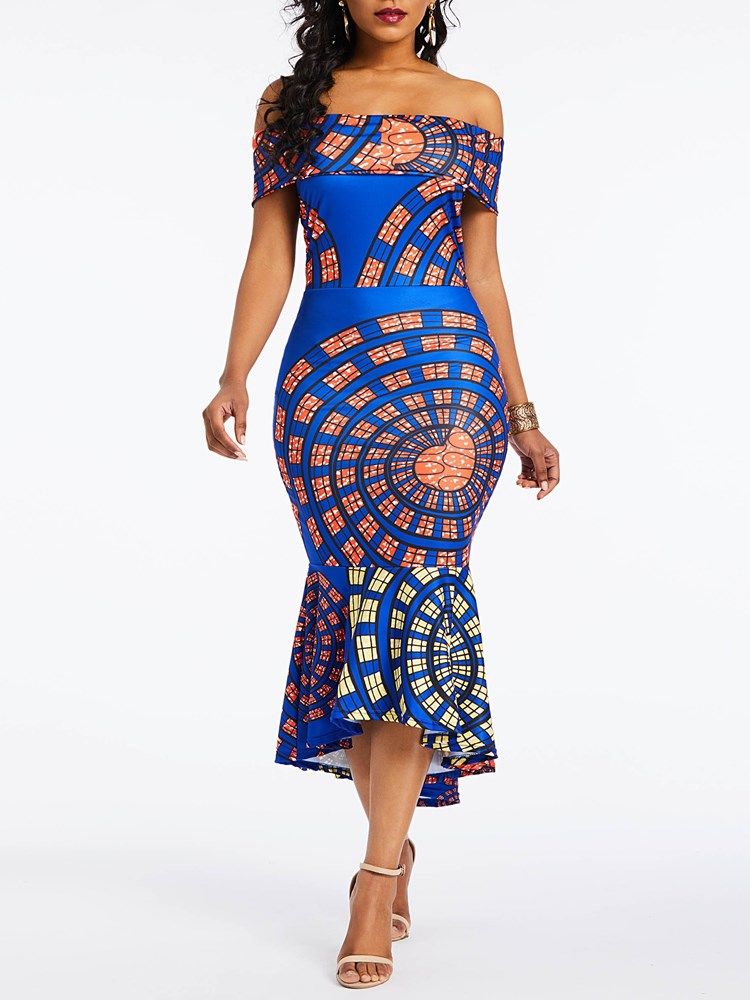 Vestido Feminino Sereia Estampado Sem Mangas Na Altura Do Tornozelo
