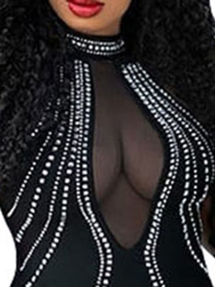 Vestido Feminino De Strass Lápis Sexy Com Gola Malha Pulôver