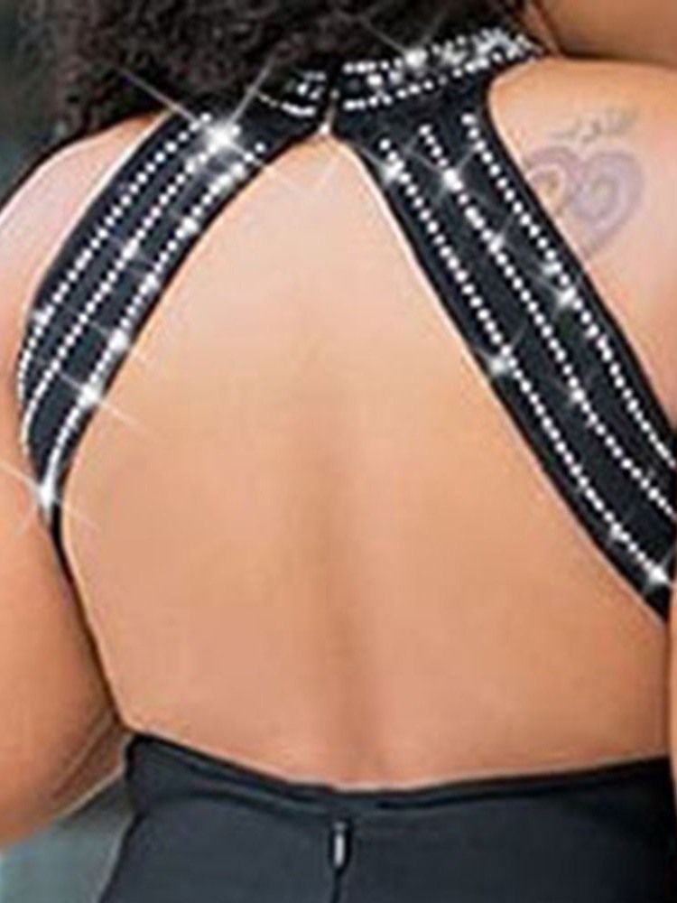 Vestido Feminino De Strass Lápis Sexy Com Gola Malha Pulôver