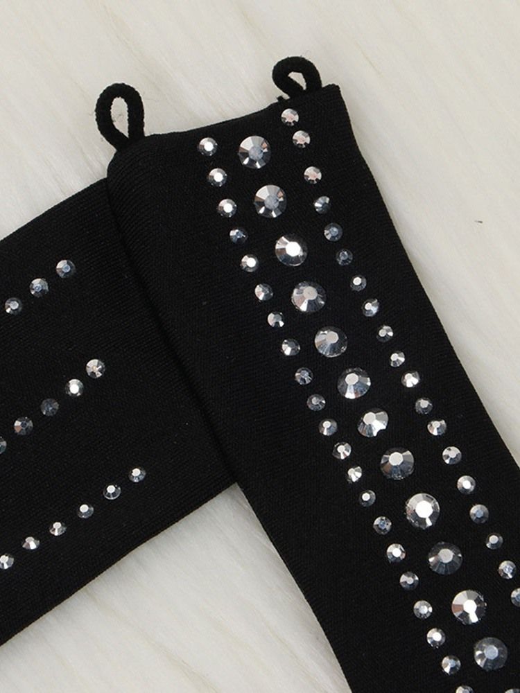 Vestido Feminino De Strass Lápis Sexy Com Gola Malha Pulôver