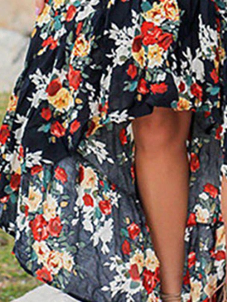 Vestido Feminino Swallowtail Com Estampa Floral Com Decote Em V Sweet Pullover