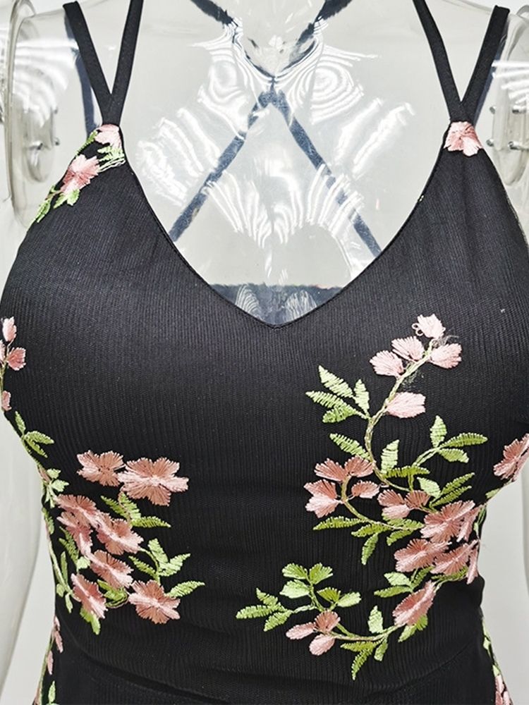 Vestido Feminino Transparente Com Decote Em V Cano Médio Cintura Média Floral