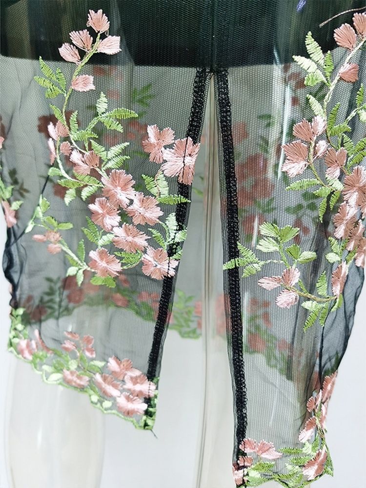 Vestido Feminino Transparente Com Decote Em V Cano Médio Cintura Média Floral