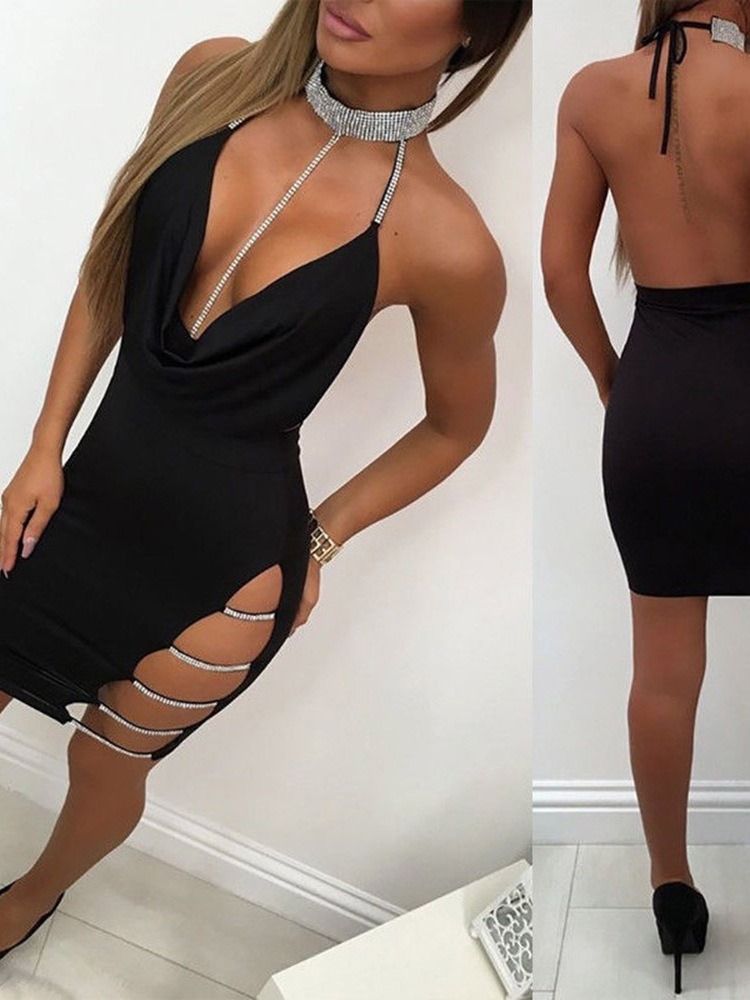 Vestido Feminino De Verão Sem Mangas Oco Acima Do Joelho