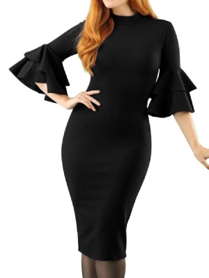Vestido De Festa Feminino Com Decote Redondo Manga Três Quartos Cintura Média
