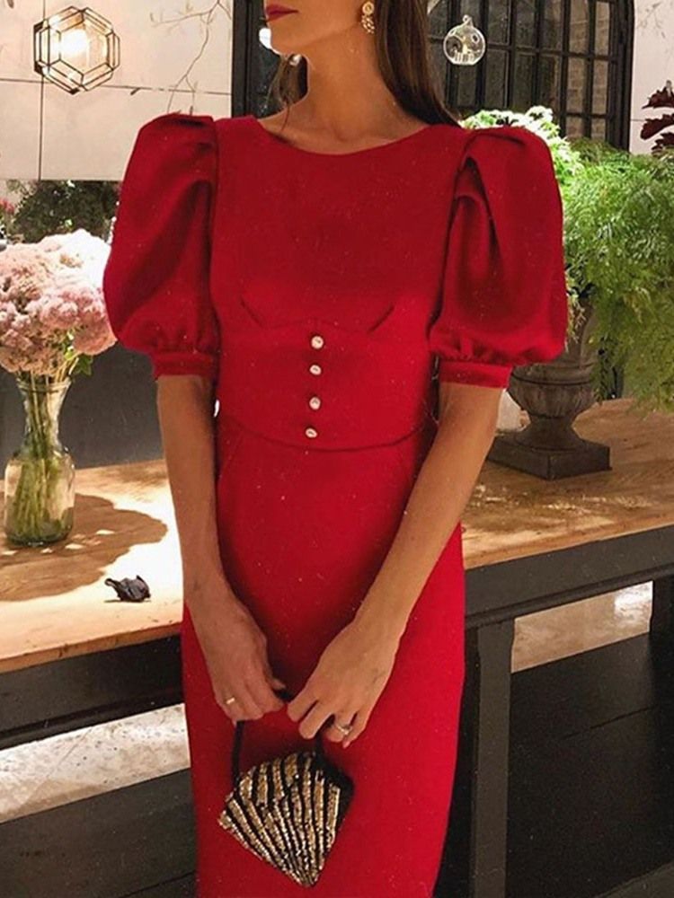 Vestido De Festa Feminino De Manga Curta Sem Costas Panturrilha Média