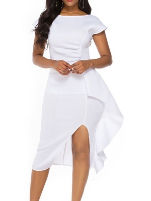 Vestido Longo Feminino De Pulôver De Gola Redonda De Meia Canela E Selvedge