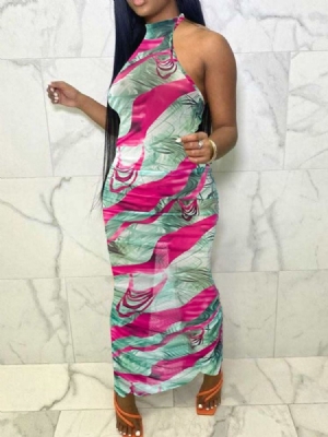 Vestido Longo Feminino Sem Mangas Com Gola Alta Sem Mangas Pulôver Bodycon