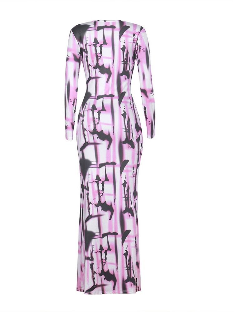 Vestido Normal Com Estampa Bainha Feminina De Manga Três Quartos Na Altura Do Tornozelo