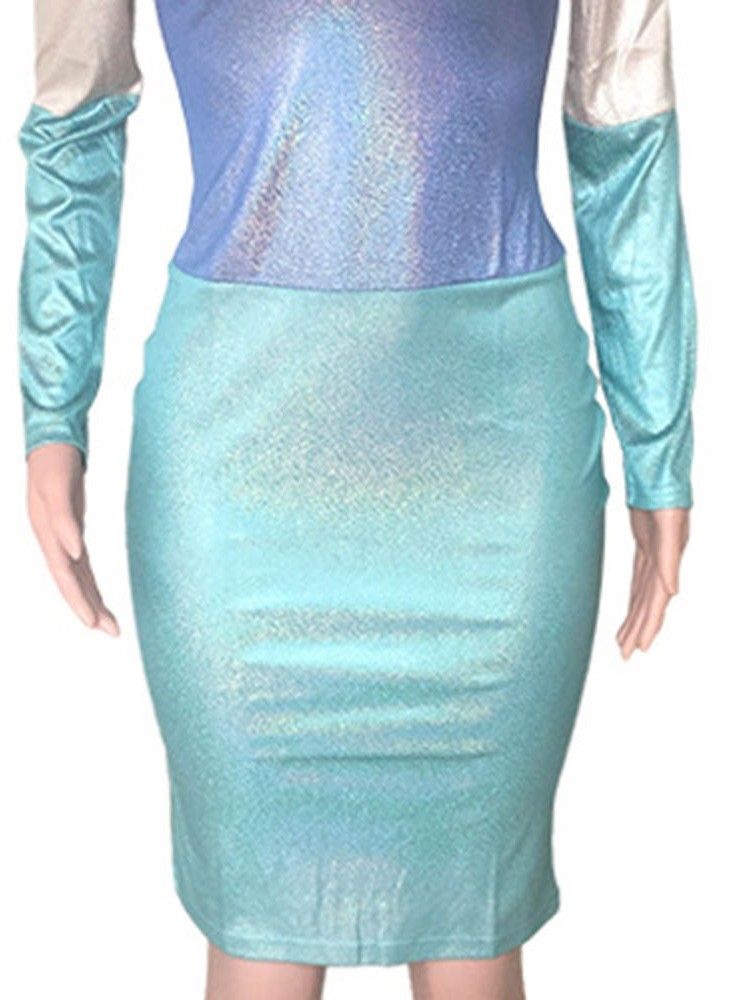 Vestido De Primavera Regular Feminino Com Manga De Nove Pontos Em Volta Do Pescoço Até O Joelho