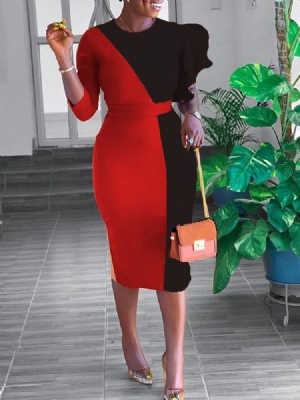 Vestido De Pulôver Feminino Assimétrico Com Decote Redondo E Manga Três Quartos