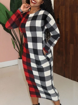 Vestido Regular Feminino Com Estampa De Gola Redonda E Cintura Média