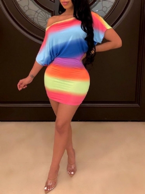 Vestido Regular Feminino De Manga Curta Com Inclinação Acima Do Joelho