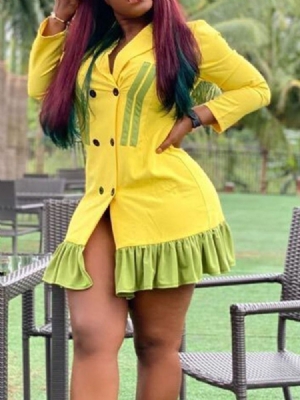 Vestido Regular Feminino De Manga Longa Pregueada Acima Do Joelho