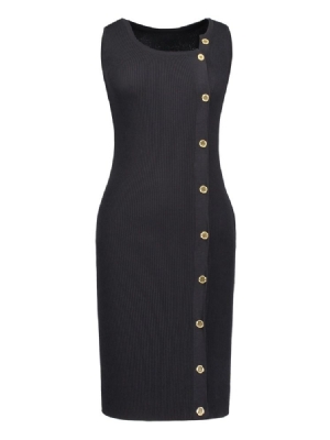 Vestido Suéter Feminino De Gola Oblíqua Com Botão Para Baixo