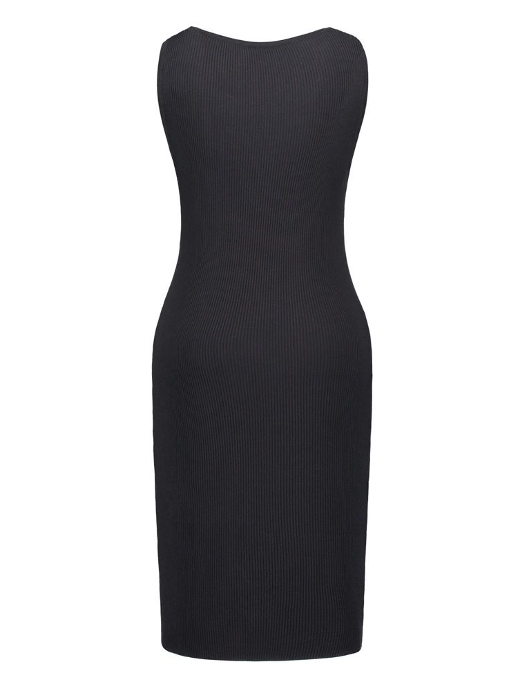 Vestido Suéter Feminino De Gola Oblíqua Com Botão Para Baixo