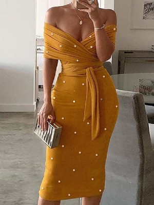 Vestido De Verão Feminino De Manga Curta Com Miçangas.
