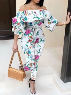 Calça Lápis Lápis Floral Fino Com Rendas Até O Tornozelo Macacão Feminino