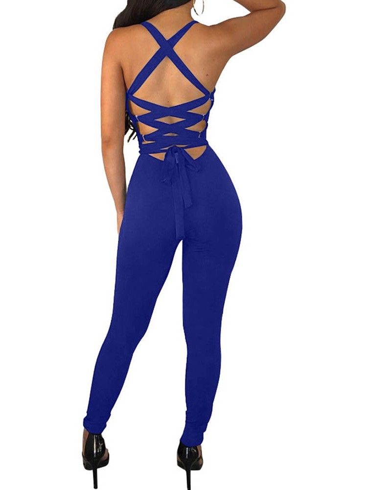 Calça Lápis Lápis Magro Sem Costas Liso Macacão Feminino