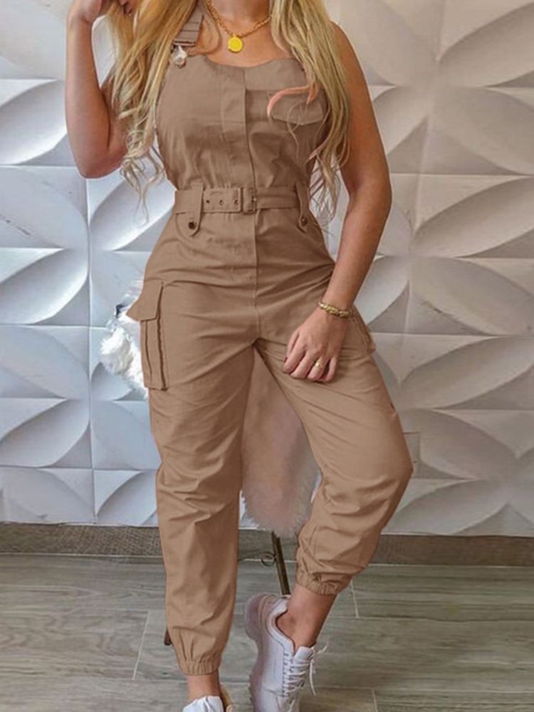 Calça Lápis Lápis Slim Casual Bolso Macacão Feminino